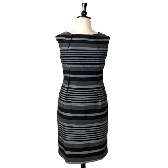Calvin Klein Sheath Dress Sleeveless Black Gray Stripe Women's Size 14 Plus - Picture 1 of 10